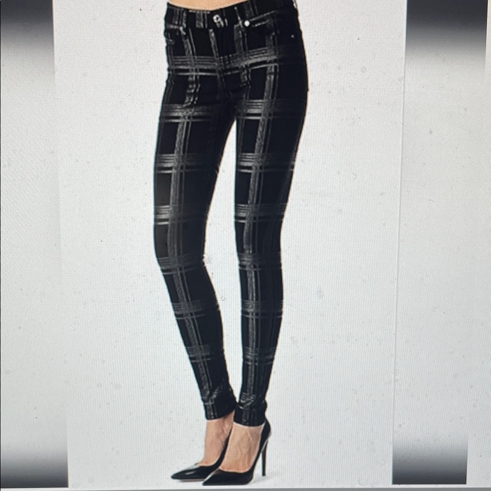 7 for all mankind Black and metallic silver Plaid jeans